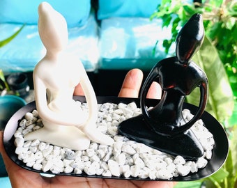 Howlite Black Obsidian Crystal Stones Yoga Figurine Yoga Statue Zen Home Decor