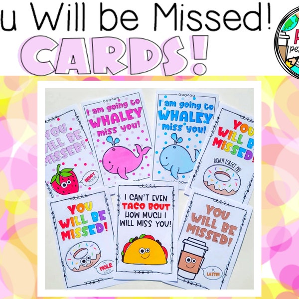 Printable Miss You Cards | Punny Greeting Cards | Digital Product | You will be missed!