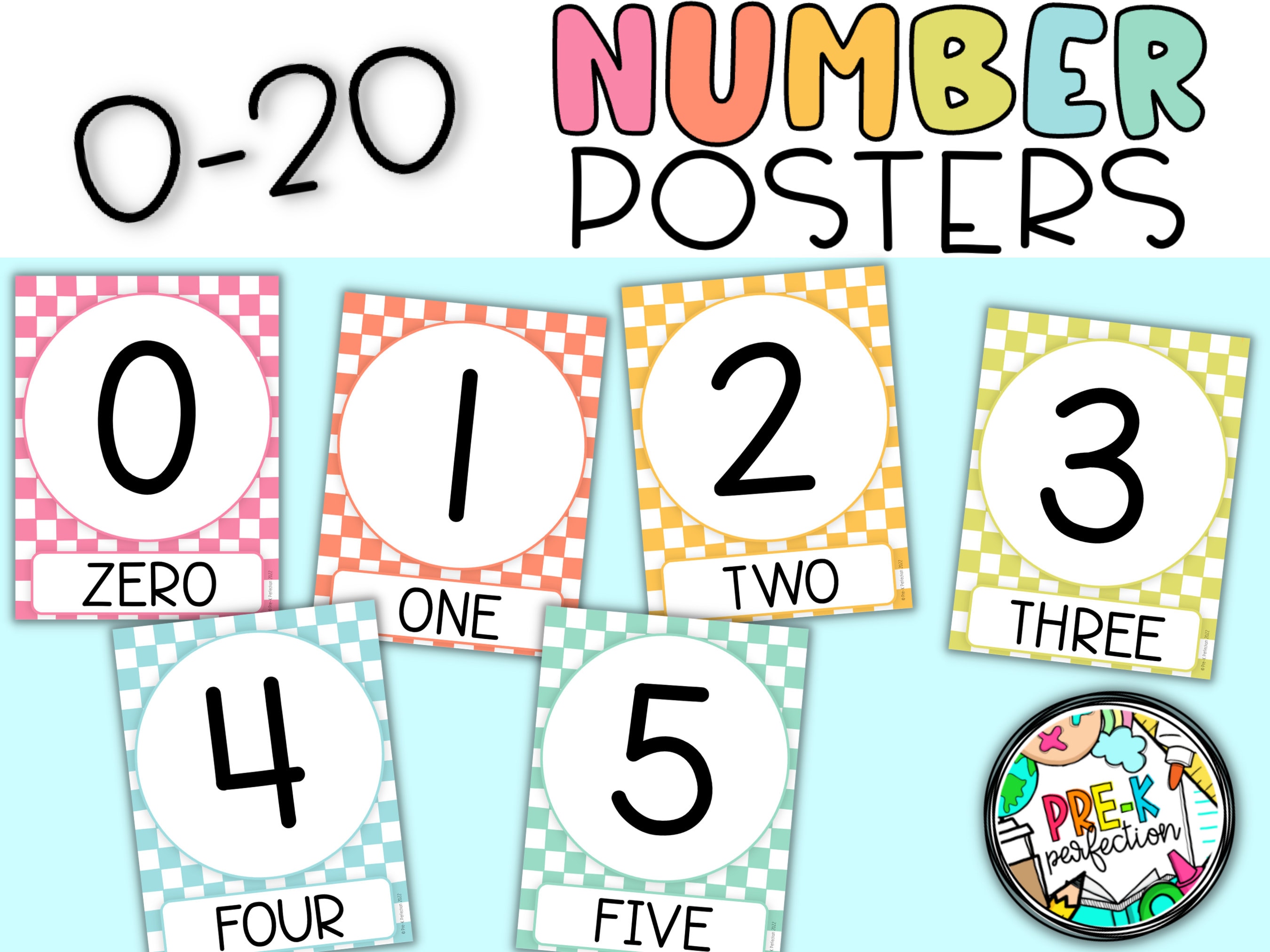 Check Pattern 0-20 Number Posters Digital Download 90's Inspired  Classroom Decor
