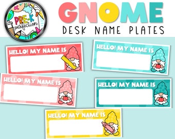 Gnome theme Classroom Decor | Gnome Desk Name Plates | Gnome Name Labels | Polka Dot Classroom Decor