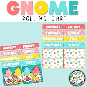 GNOME Rollwagen Display | Bearbeitbares Rollwagendekor | Rollwagen mit 12 Schubladen für Klassenzimmerzubehör | Zwerg Klassenzimmer Deko