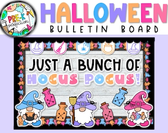 Decoración de tablón de anuncios con gnomo de bruja de Halloween en tonos pastel (descarga digital)
