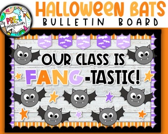 Decoración de Halloween con murciélagos para el tablón de anuncios: Decoración para la puerta del aula (Descarga digital)