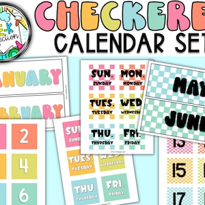 Checkered Chick Classroom Decor | Retro Check Calendar Set | 90s Y2k Inspired Classroom | Checkered Classroom Decor