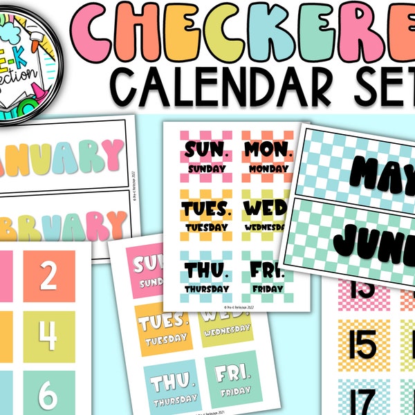 Checkered Chick Classroom Decor | Retro Check Calendar Set | 90s Y2k Inspired Classroom | Checkered Classroom Decor