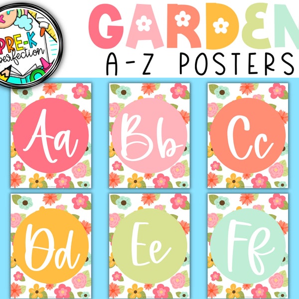 Garden Classroom Decor | Garden A-Z Letter Posters | Flower Rainbow Classroom Decor