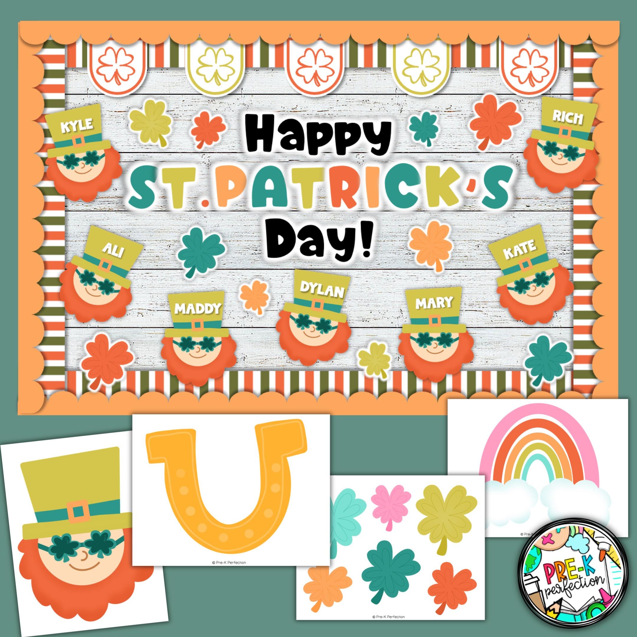 St. Patrick's Day Bulletin Board, Rainbow Decor, Groovy Leprechaun ...