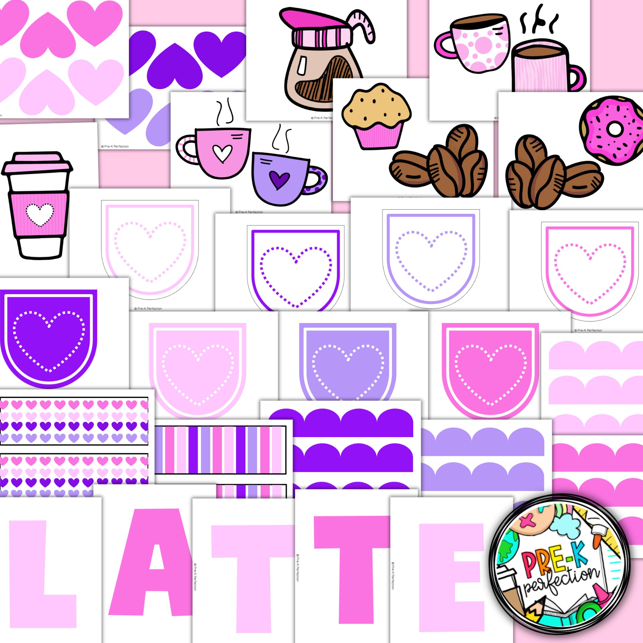 Valentinstag-Pinnwand-Set 'We Love Our Class A Latte' – Kaffeetassen, Herzen, Bordüren Für Klassenzimmer-Deko