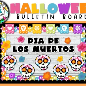 Tablón de anuncios de calaveras de Halloween / Decoración del Día de los Muertos / Decoración de calaveras con flores