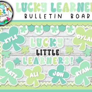 St. Patrick&#39;s Day Bulletin Board | Retro Clovers Bulletin Board | March Bulletin Board Idea | Pastel Bulletin Board | Door Decor Ideas