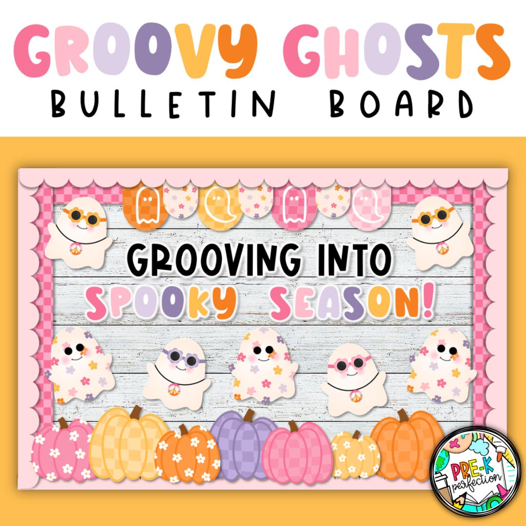Groovy Ghost Bulletin Board | Retro Halloween Bulletin Board | Retro ...