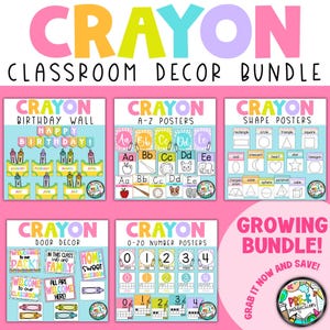Crayon Classroom Decor Bundle, Kindergarten Classroom Decor, Crayon Brights, Back to School Decor