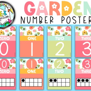 Garden Classroom Decor | Garden 0-20 Number Posters | 0-20 Ten Frame Number Posters | Flower Rainbow Classroom Decor