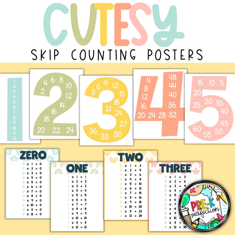 Skip Counting Posters: Pastel Doodle Classroom Decor (digital Download ...