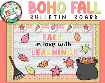 Tablón de anuncios bohemio con hojas de otoño: Decoración otoñal en tonos pastel (descarga digital)