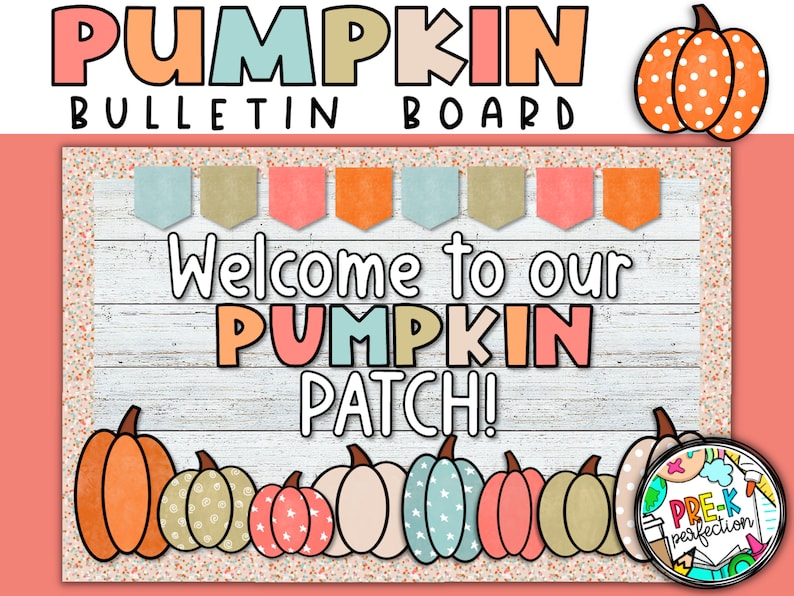 Pastel Pumpkin Patch Bulletin Board Fall Pumpkin Bulletin Board Digital Download Bulletin Board Kit image 1