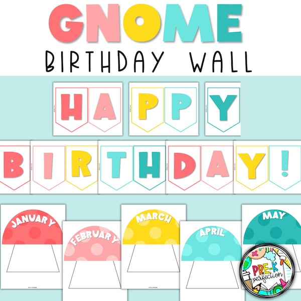 GNOME Classroom Decor THEME | Birthday Display Letter Posters | Polka Dot Classroom Decor | Gnome Mushroom Decor