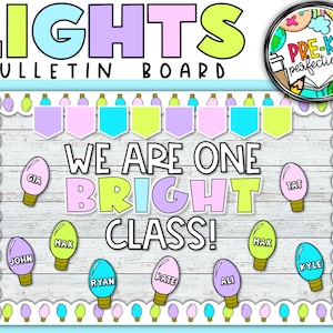 Pastel Christmas Lights Bulletin Board | Christmas Lights Bulletin Board | Holiday Classroom Decor