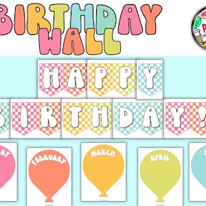 Decoración de pared de cumpleaños con estampado de cuadros / Descarga digital / Decoración de aula inspirada en los años 90 / Decoración de pared de cumpleaños para el aula