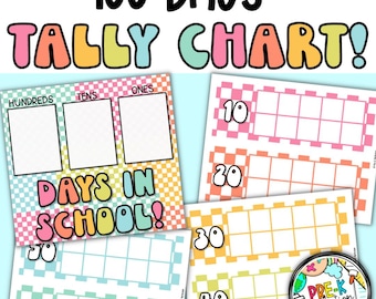 Y2K Checkered 100 Days of School Tally Chart | Days in School Chart