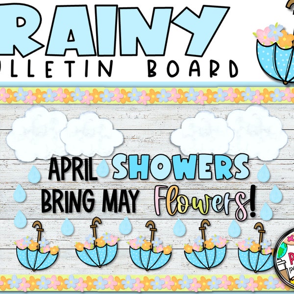 April Bulletin Board | April Showers Bring May Flowers | Printable Spring Classroom Decor | Bulletin Board Kit | Classroom Door Decor