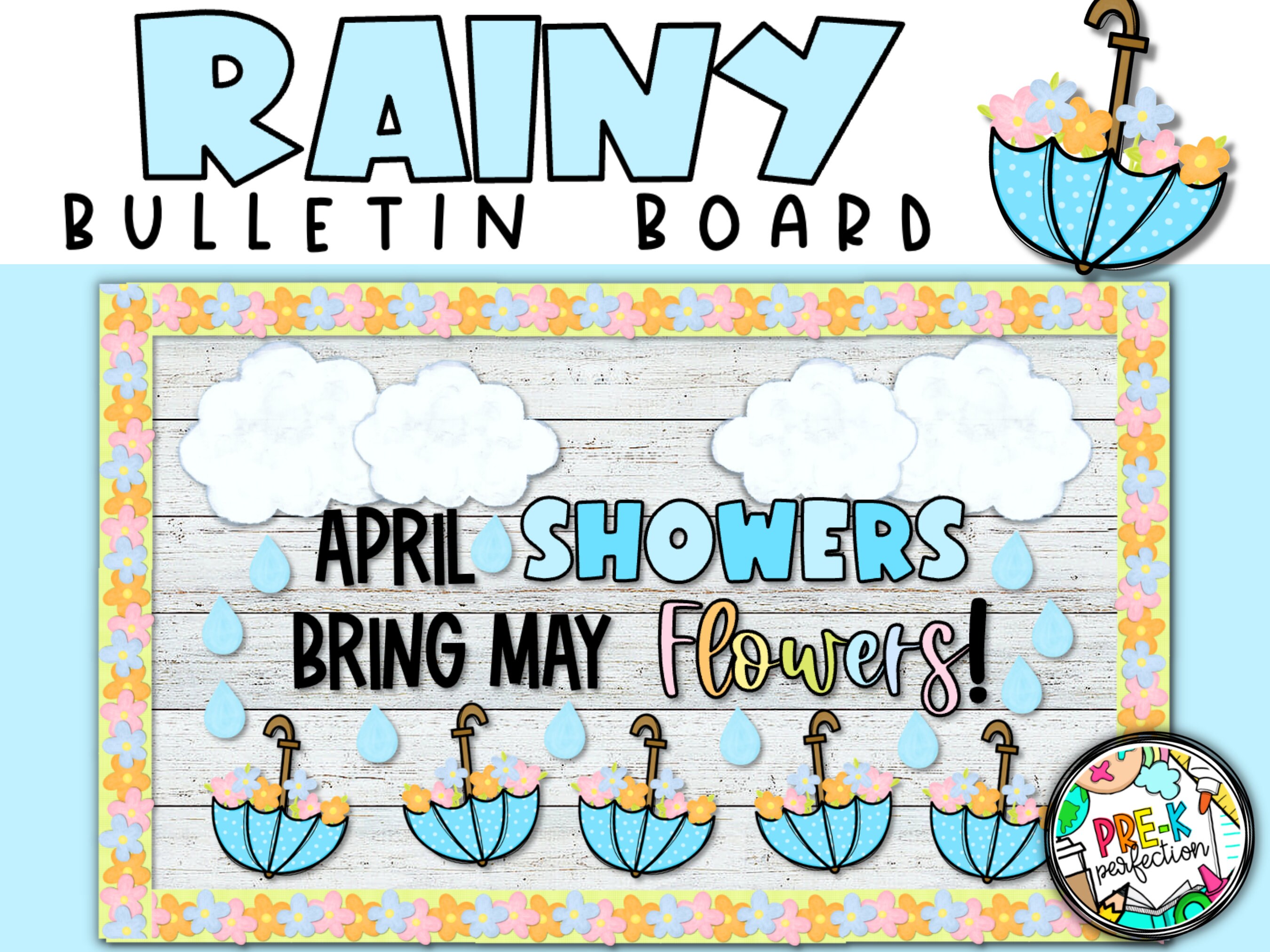 April Bulletin Board | April Showers Bring May Flowers | Printable Spring Classroom Decor | Bulletin Board Kit | Classroom Door Decor