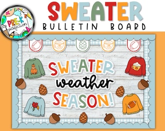 Kit para tablón de anuncios de suéteres otoñales: Decoración otoñal para el aula (descarga digital)