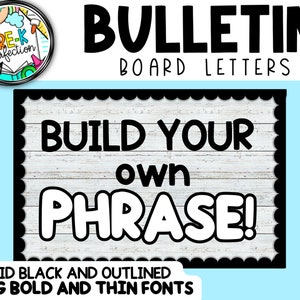Letras para tablón de anuncios en blanco y negro / Kit de letras finas y gruesas para tablón de anuncios