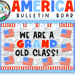 Quadro de avisos americano | Quadro de avisos do dia 4 de julho | Decoração de sala de aula americana | A velha e boa classe!