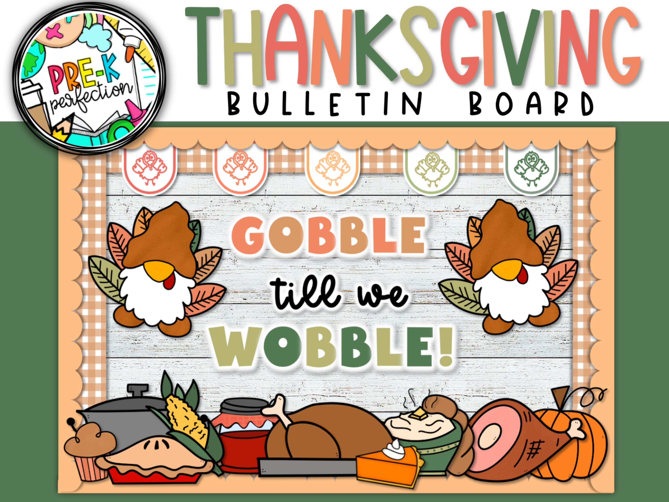 thanksgiving turkey gnome bulletin board decor (digital download