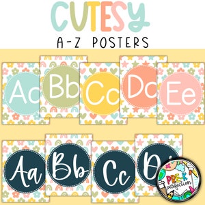 Decoración de aula con adorables colores pastel / Pósteres con letras de la A a la Z / Decoración con garabatos pastel / Decoración de aula imprimible
