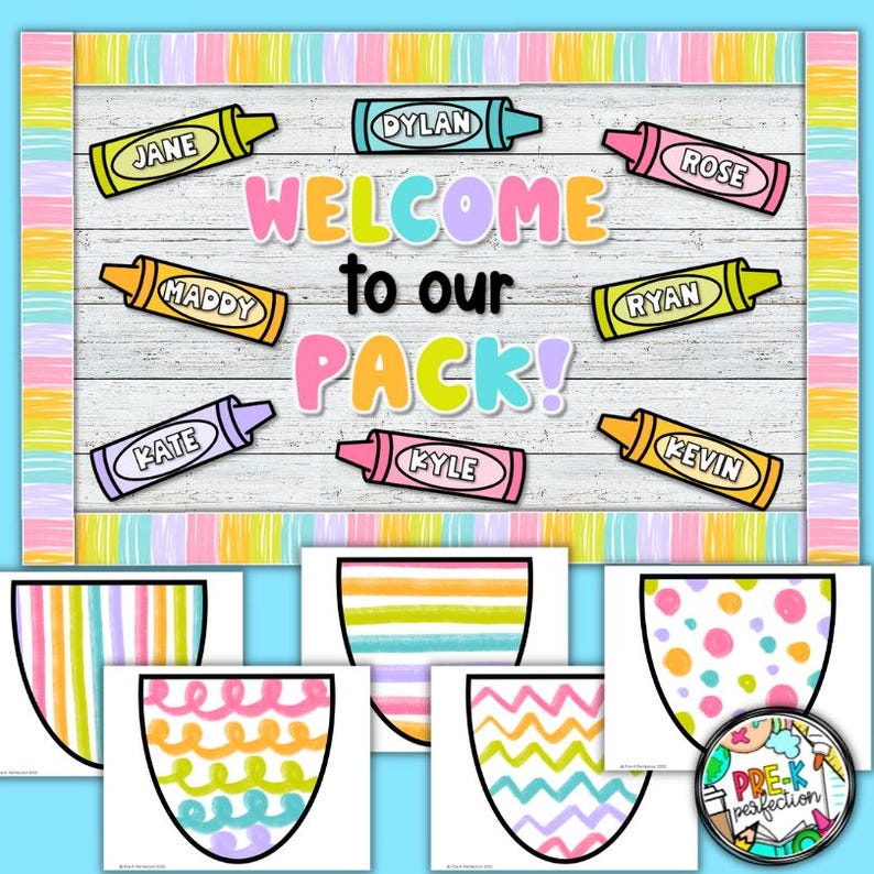 Back to School Crayon Bulletin Board Kit: Rainbow Classroom Decor ...