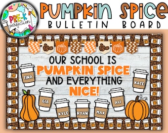 Kit para tablón de anuncios de café con leche y especias de calabaza: Decoración otoñal para el aula (descarga digital)