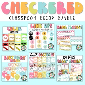 90&#39;s Y2k Inspired Classroom Decor | Digital Download | Retro Rainbow Colors | Checkered Classroom Decor