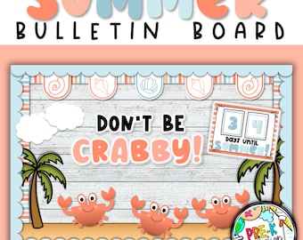 Summer Beach Bulletin Board: Crab Craft & Countdown (Digital Download)