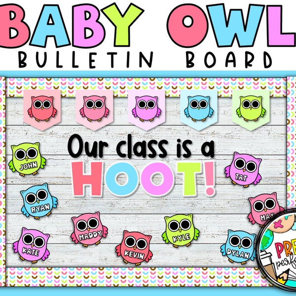 Rainbow Baby Owl Bulletin Board | Forest Animal Bulletin Board | Digital Download | Nocturnal Animal Bulletin Board Kit