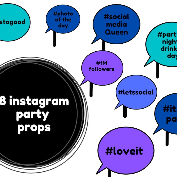 Instagram Frame, Instagram Prop, Photo booth prop, blue bubbles, party photo booth prop, canva, editable, change words and fornts, hashtags