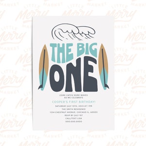 The Big One Surf Birthday Invitation | Retro Boy Surf Birthday | First Birthday Party | Instant Digital Download | FBD-003