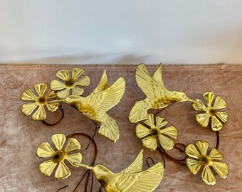 Hummingbird Floral 3-Piece Brass Wall Décor Set