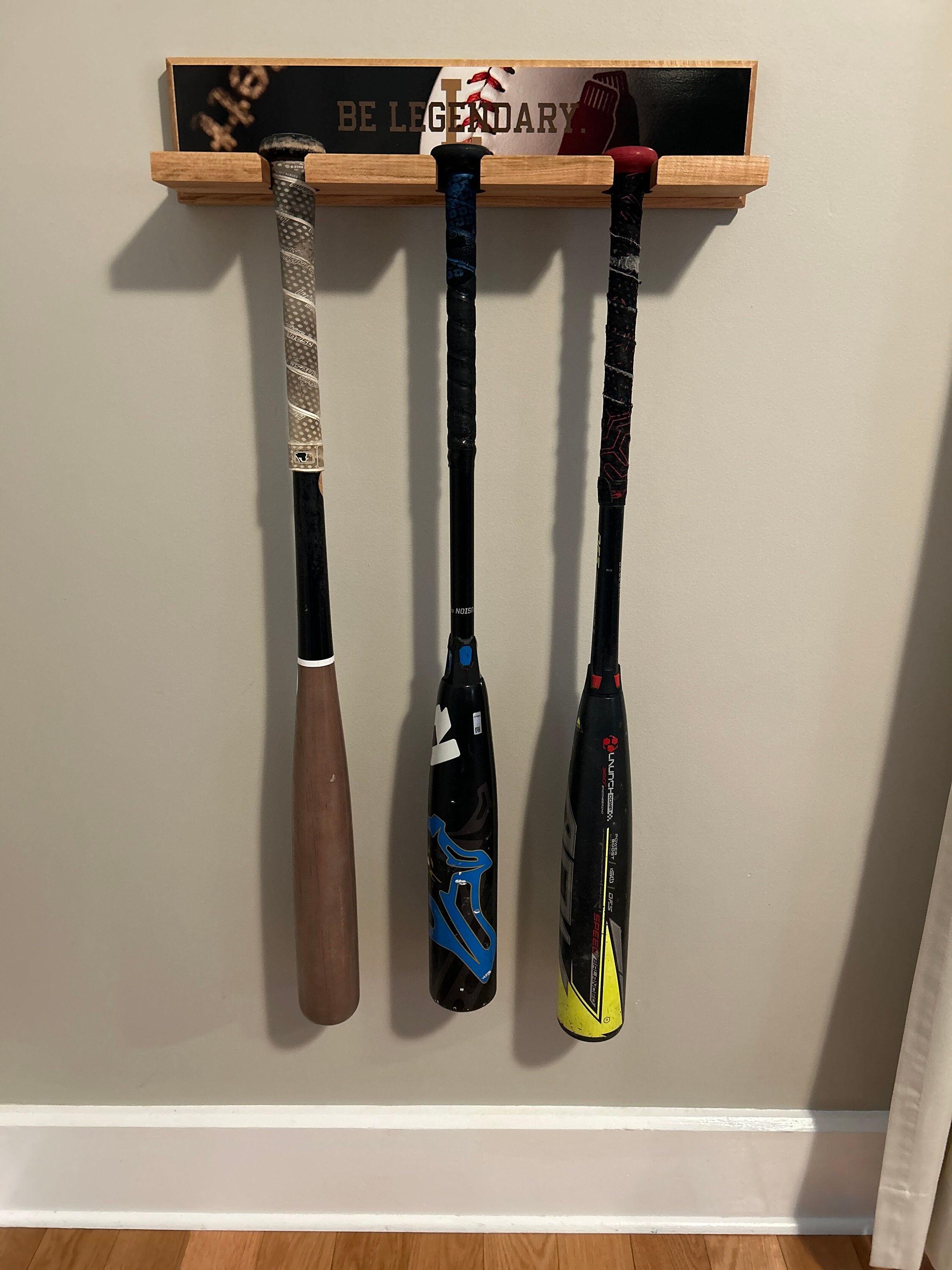 Solid Maple Baseball Bat Rack: Wall Mounted Sports Display - Etsy