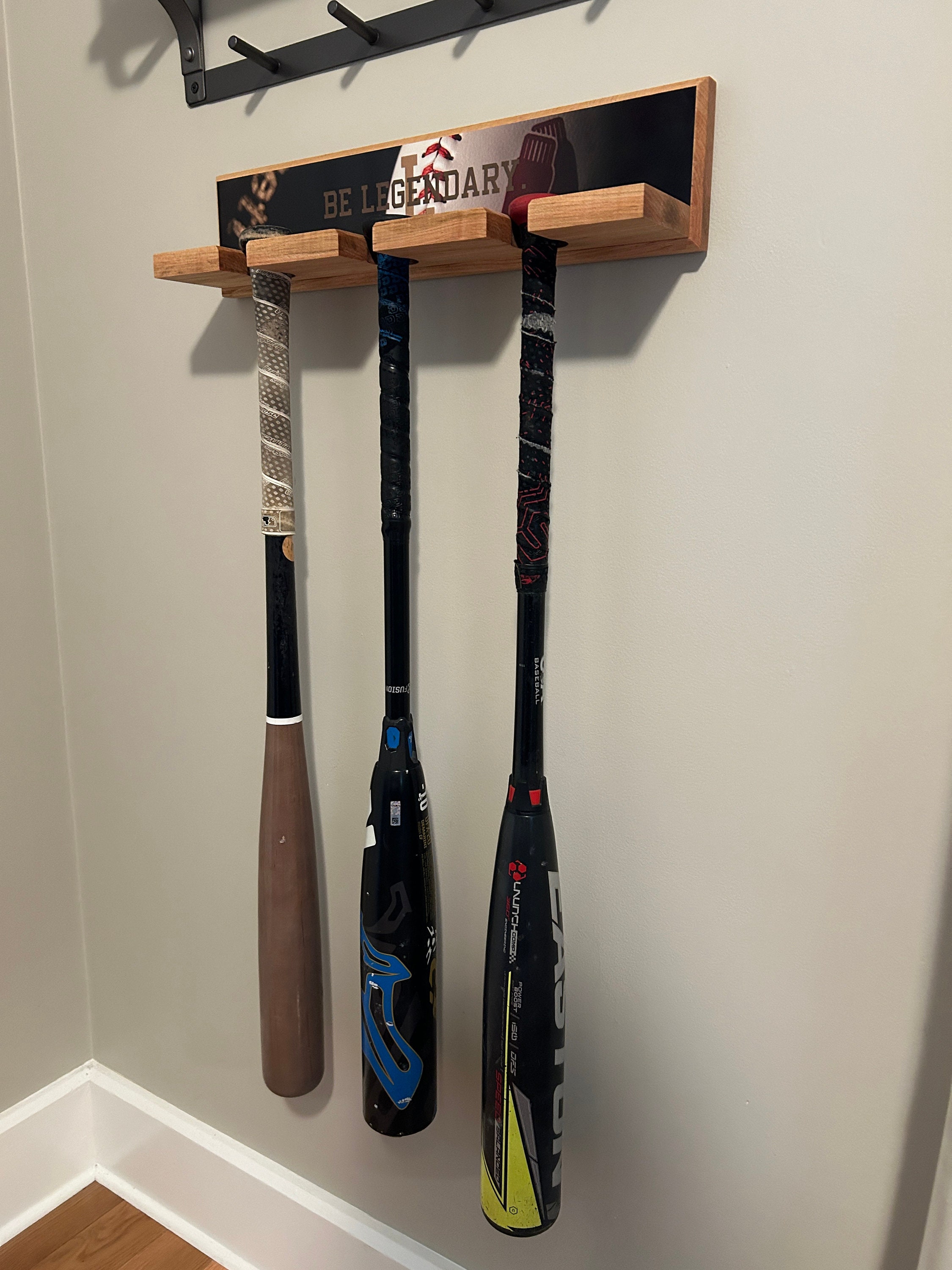 Solid Maple Baseball Bat Rack: Wall Mounted Sports Display - Etsy