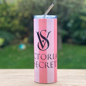 Victoria Secret personalisierter Edelstahlbecher mit Deckel und Strohhalm - Schneller Versand & kostenloses Geschenk!