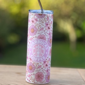 Starbucks Pink Flower Personalised Stainless Steel Tumbler with Lid and Straw - Swift Dispatch & Complimentary Gift!