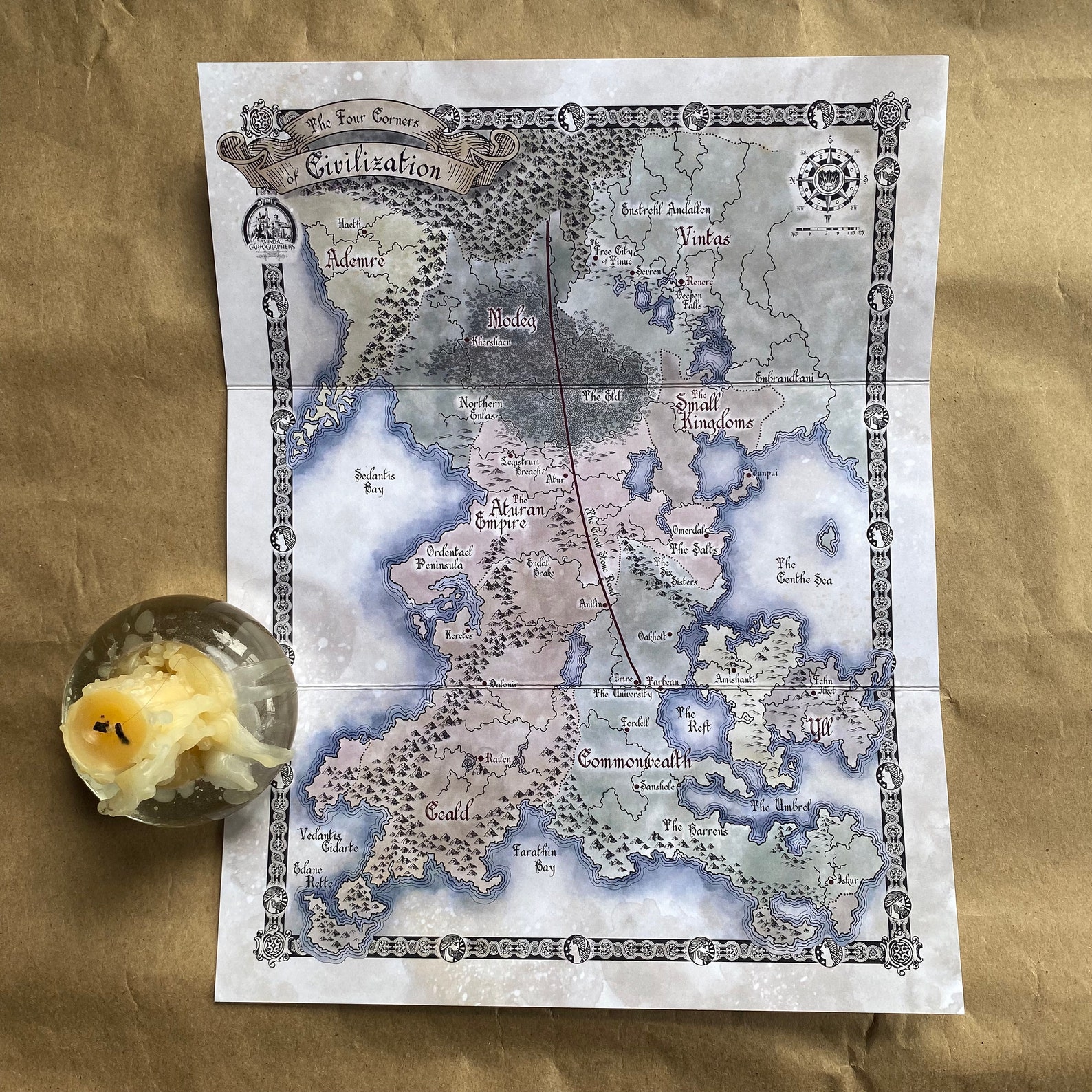 The Four Corners of Civilization map From Kingkiller/ the Etsy