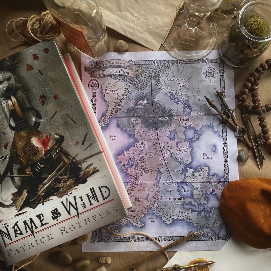 The Four Corners of Civilization map From Kingkiller/ the Etsy