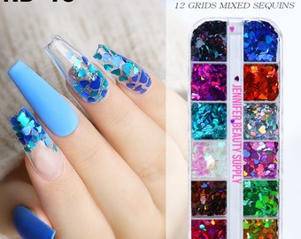 Tachuelas de metal para decoración de uñas, lentejuelas, copos, purpurina, suministros para uñas Tachuelas metálicas para manicura, decoraciones para uñas