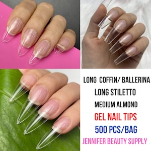 500pcs Medium Almond Long Coffin Ballerina Stiletto Full Cover Soft Gel Tips/ False Fake Nails Clear Tips Manicure Press Ons