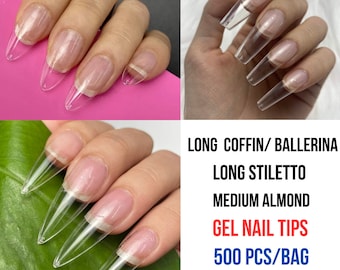 500pcs Medium Almond Coffin Ballerina Stiletto Square Full Cover Soft Gel Tips/ False Fake Nails Clear Tips Manicure Press Ons