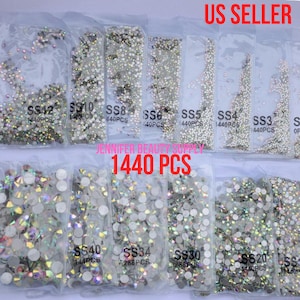 Crystal AB-Glass Rhinestones-Non-Hot fix-SS4, SS6,SS8, SS10,SS12,SS16,SS20 -Bling-Embellishments-Nail Art-1440 PCS