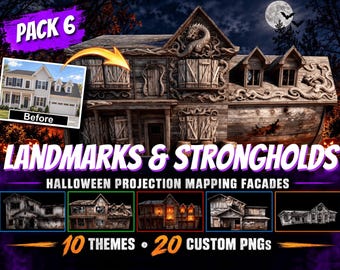 Fachadas com projeção mapeada para o Halloween - Pacote 6 - Pontos turísticos sombrios e fortalezas em ruínas
